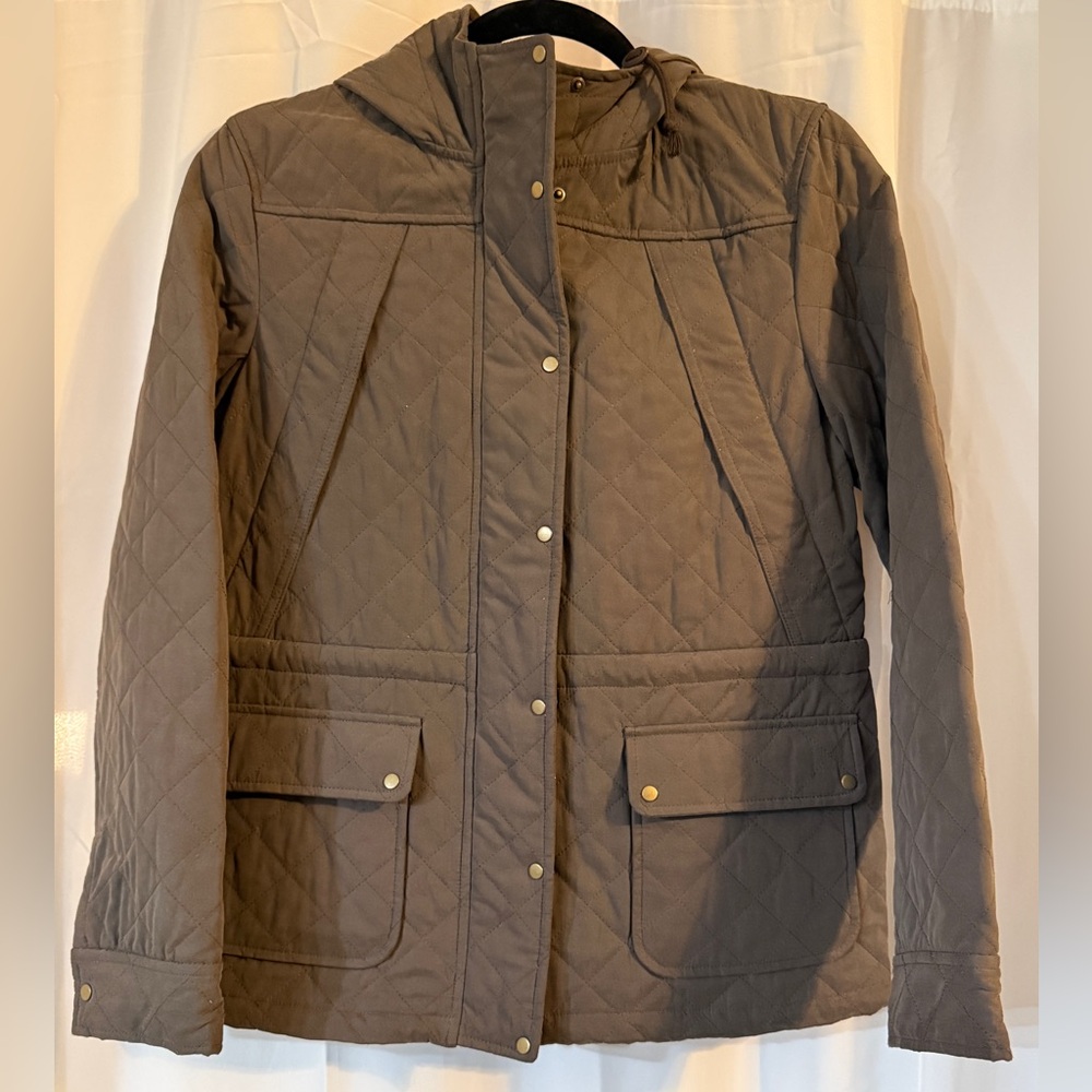 anyFAM Brown Quilted Hooded Jacket Fully Lined Size 2 - Picture 3 of 16
